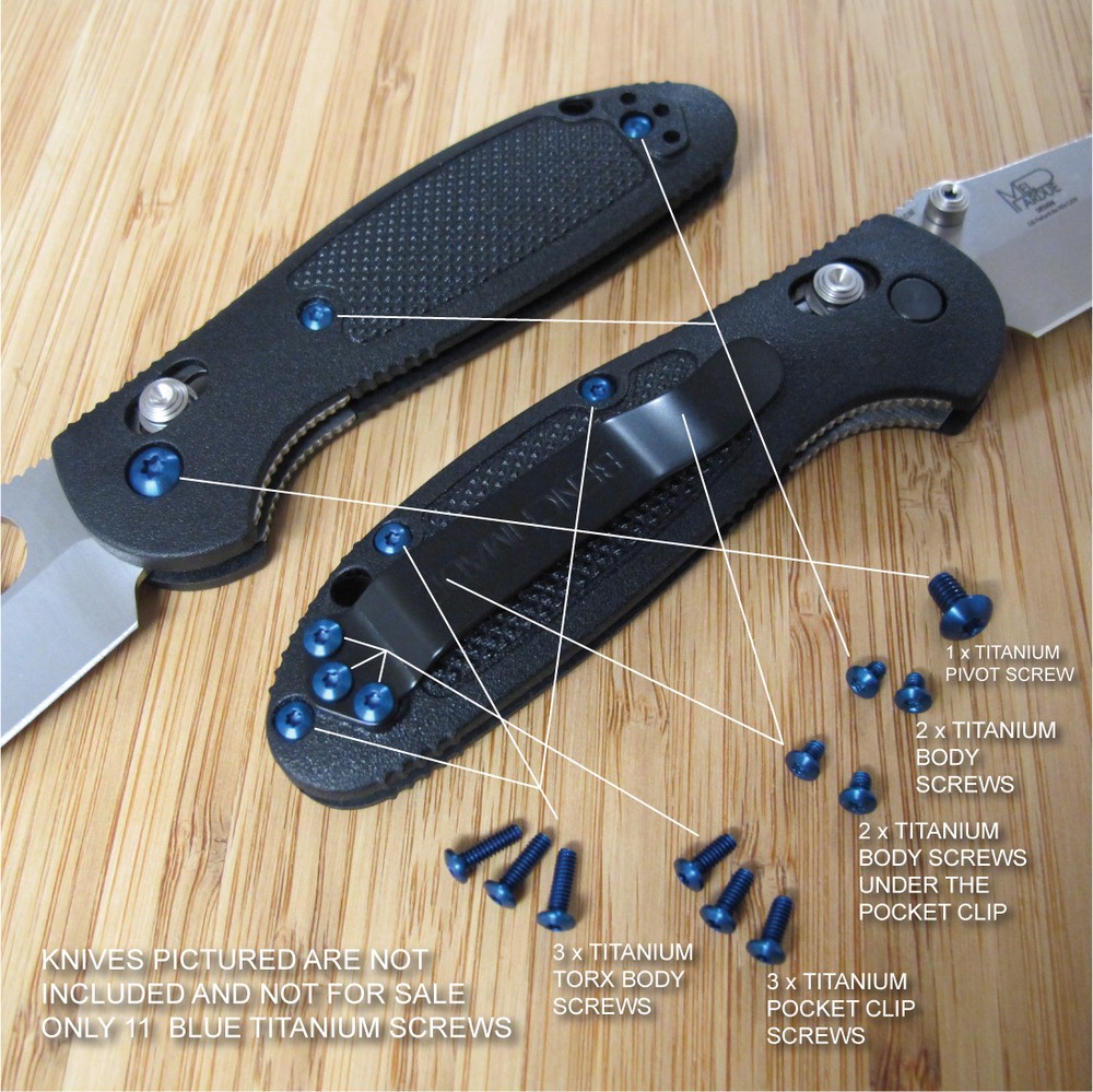 Benchmade 555 556 557 558 Mini Griptilian 11PC Replacement BLUE Titanium Screws