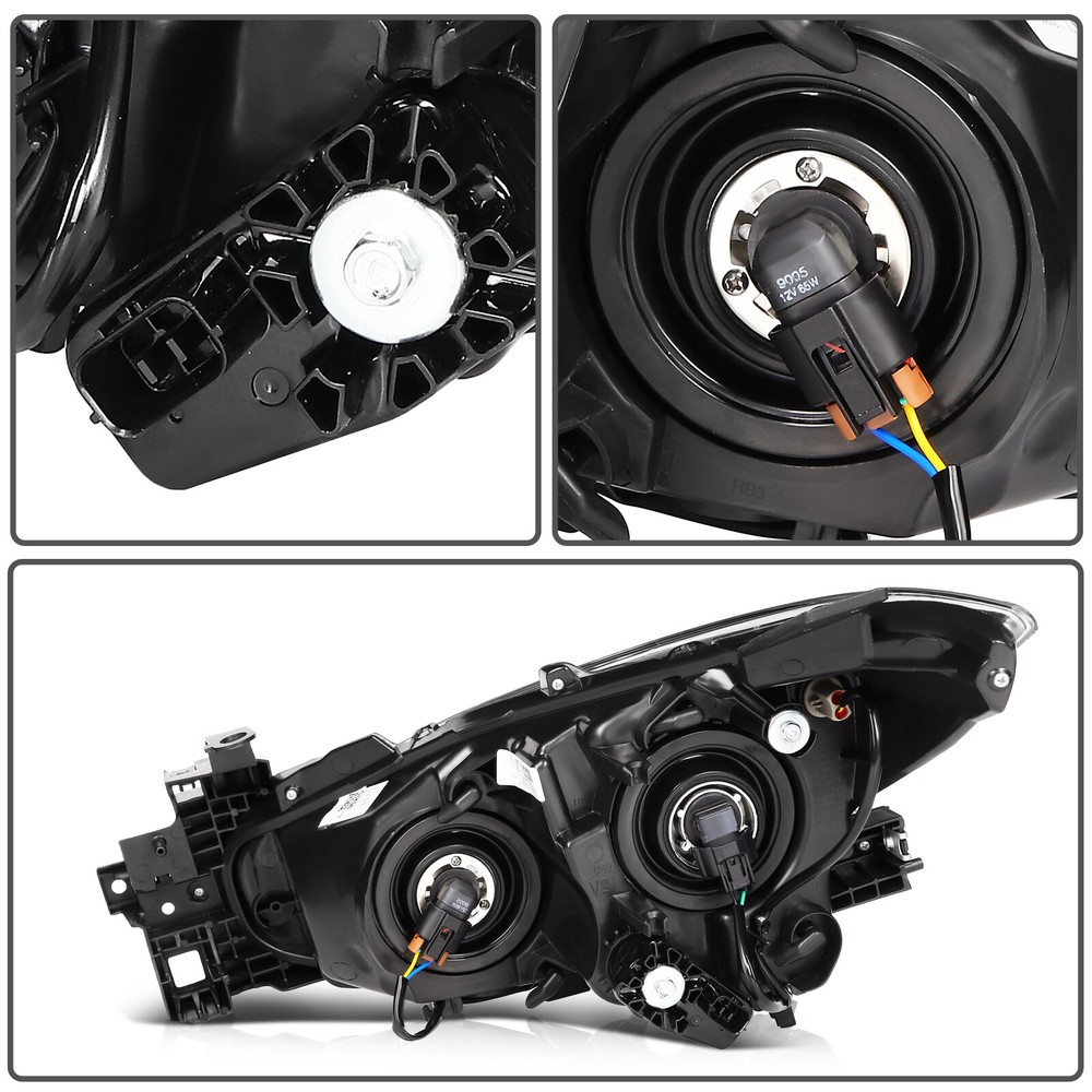 Pair Headlights Assembly Black Left+Right w/Projector For 2014-2016 Mazda 3