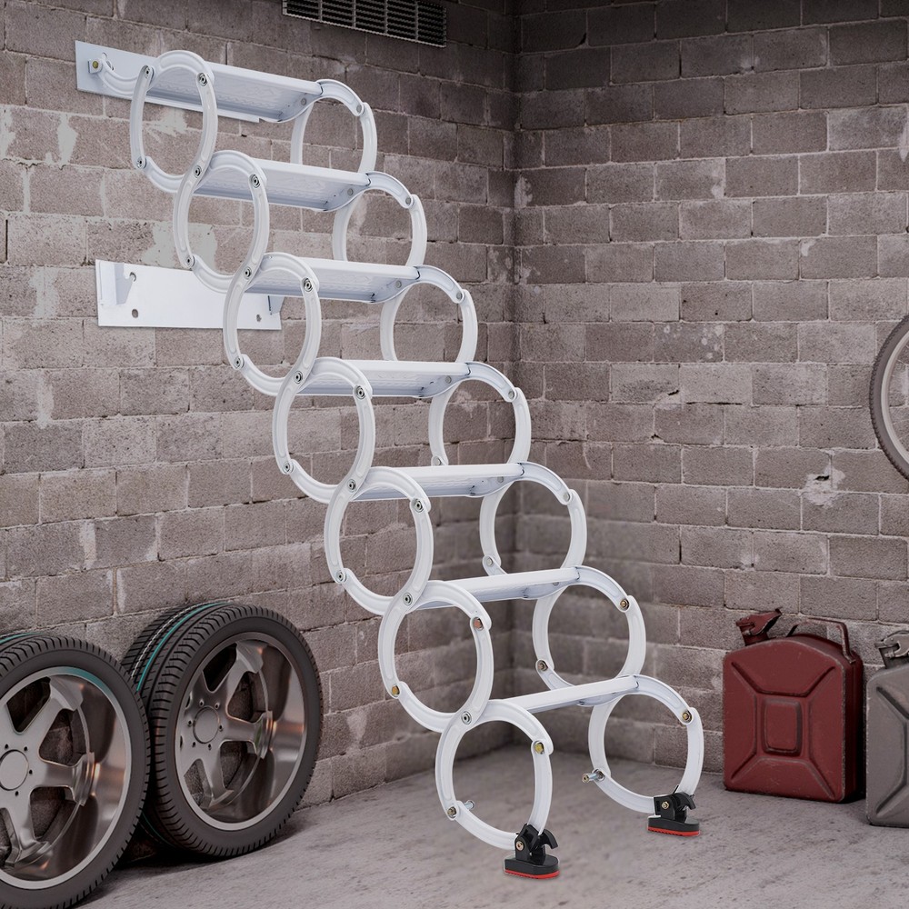 7 Steps Wall Mounted Retractable Ladder Pull Down Telescoping Step Ladders Attic