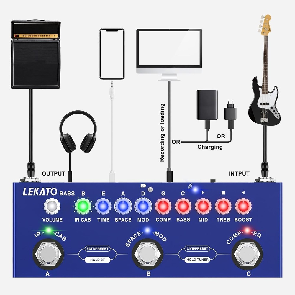 Bass Multi Effects Pedal, Guiter Peda with IR Loading 9 AMP Models, Delay Rev...