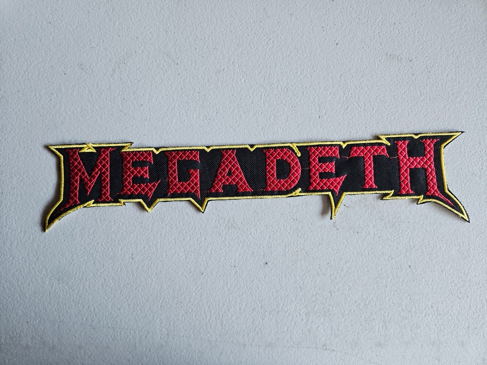 MEGADETH, SEW ON RED WITH GOLDEN BORDER EMBROIDERED LARGE BACK PATCH