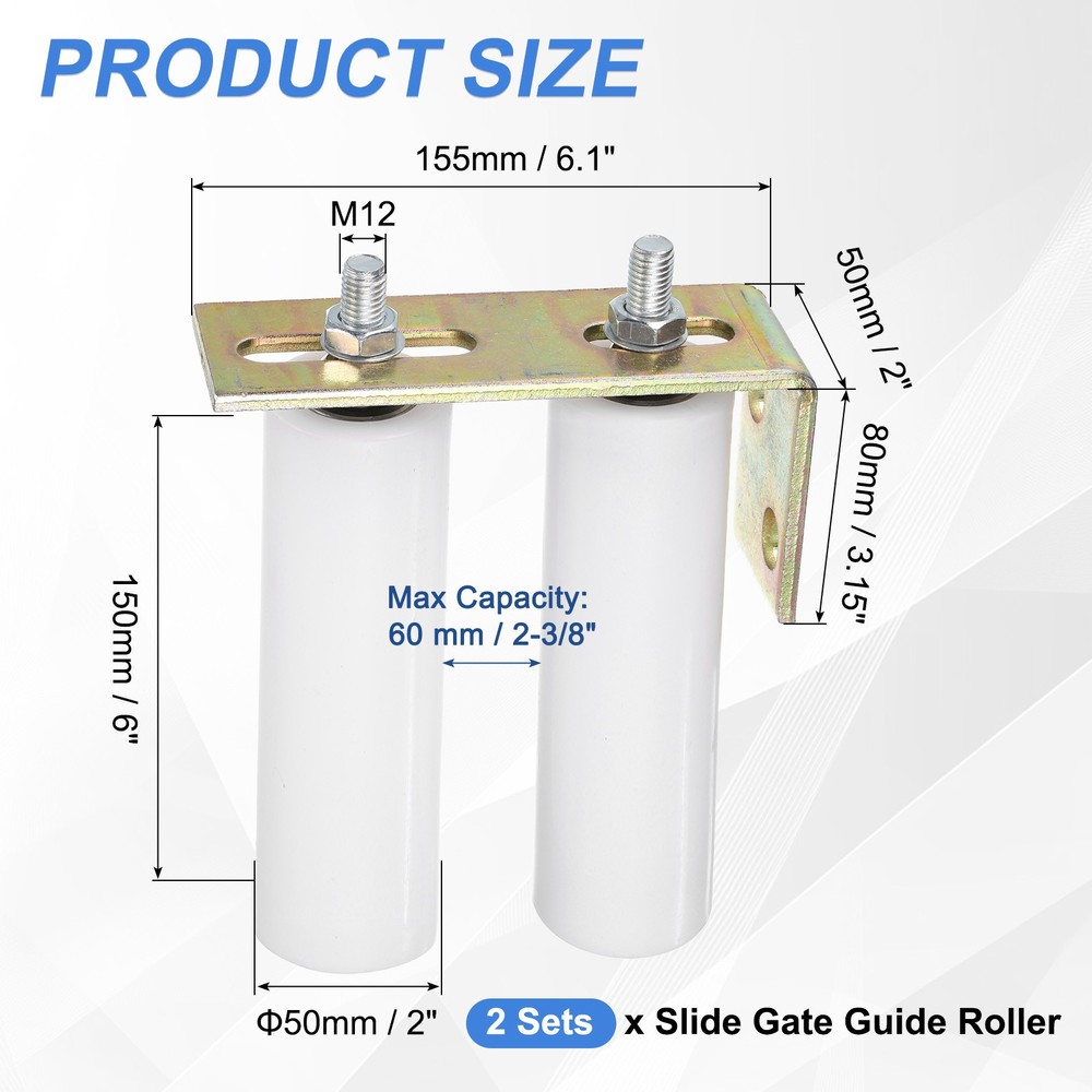 2Set Slide Gate Guide Roller, 6" Nylon Gate Support Rollers with Bracket, White