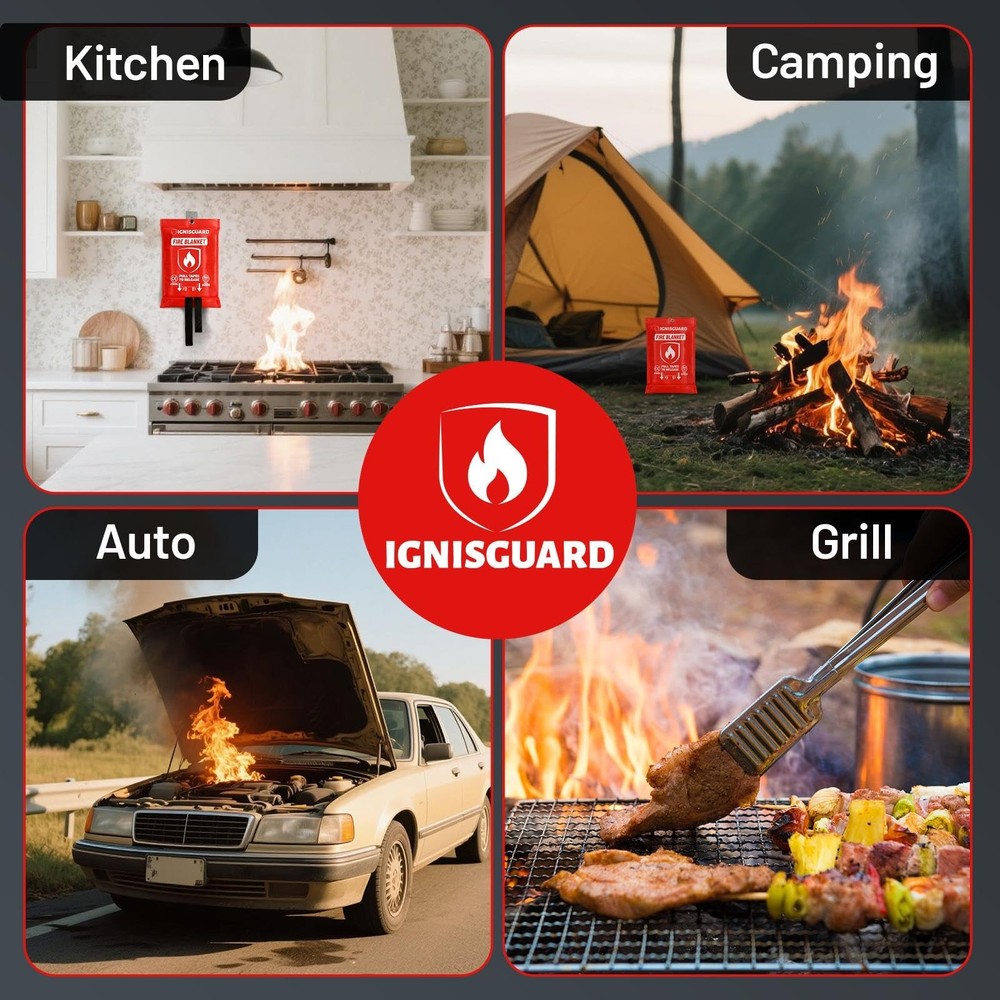 2-Pack Fire Blanket for Home and Kitchen, Includes 1 Fire Resistant Glove and...