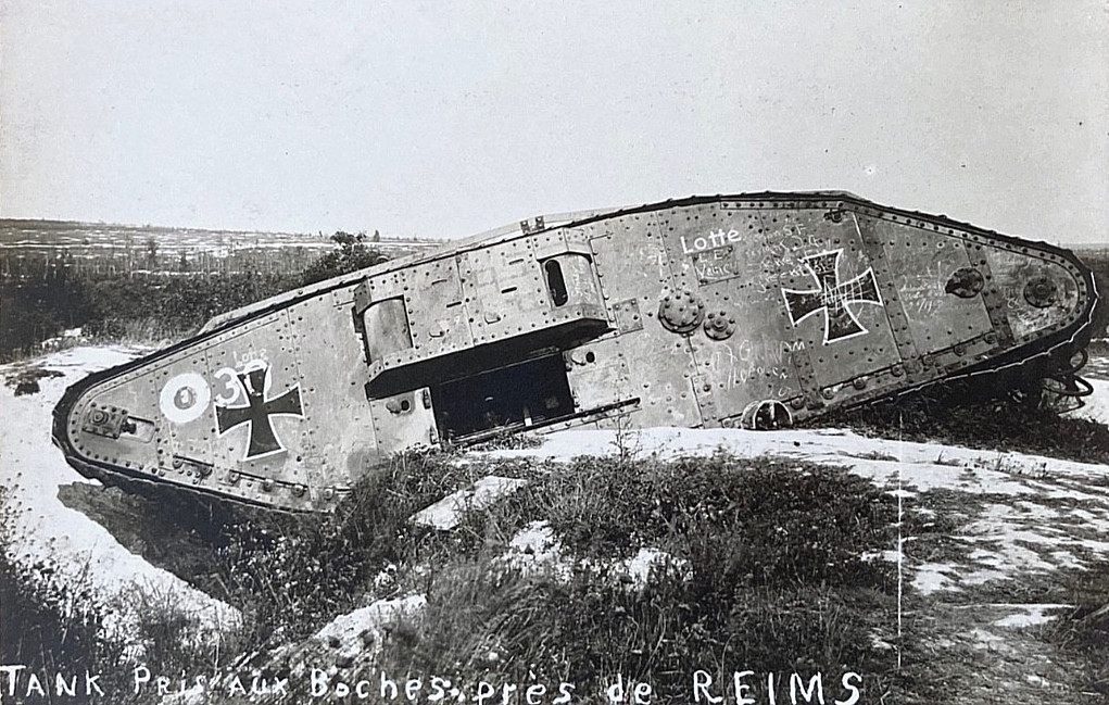 WW1 GERMAN (BRITSH ARMY MARK IV TANK) NAMED "LOTTE" JUN. 1918 PHOTO POSTCARD