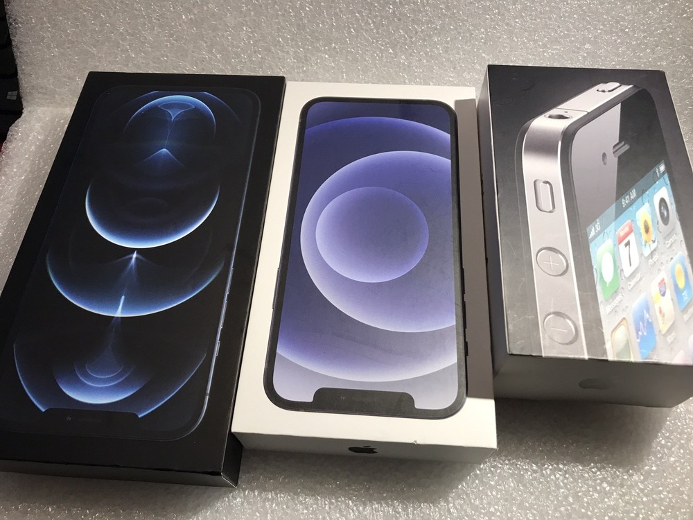 2 Empty Apple iPhone 12 Boxes 64GB Black - 1 iPhone 3 empty box EUC