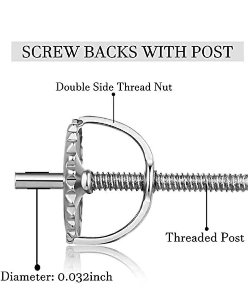 14k White Gold Replacement 1-Pair Screw Back for Stud Earrings Top Quality