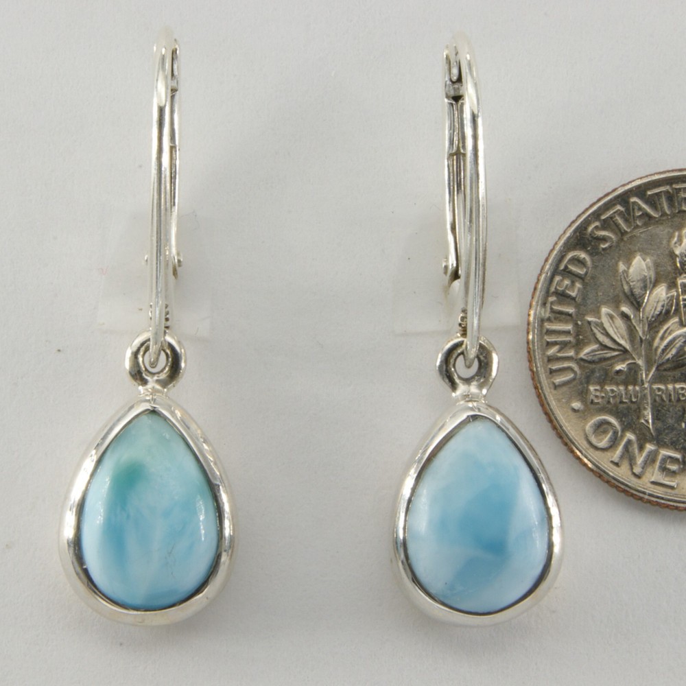 Blue LARIMAR Pear Dangle Drop Teardrop Earrings 925 STERLING SILVER Leverback 4e