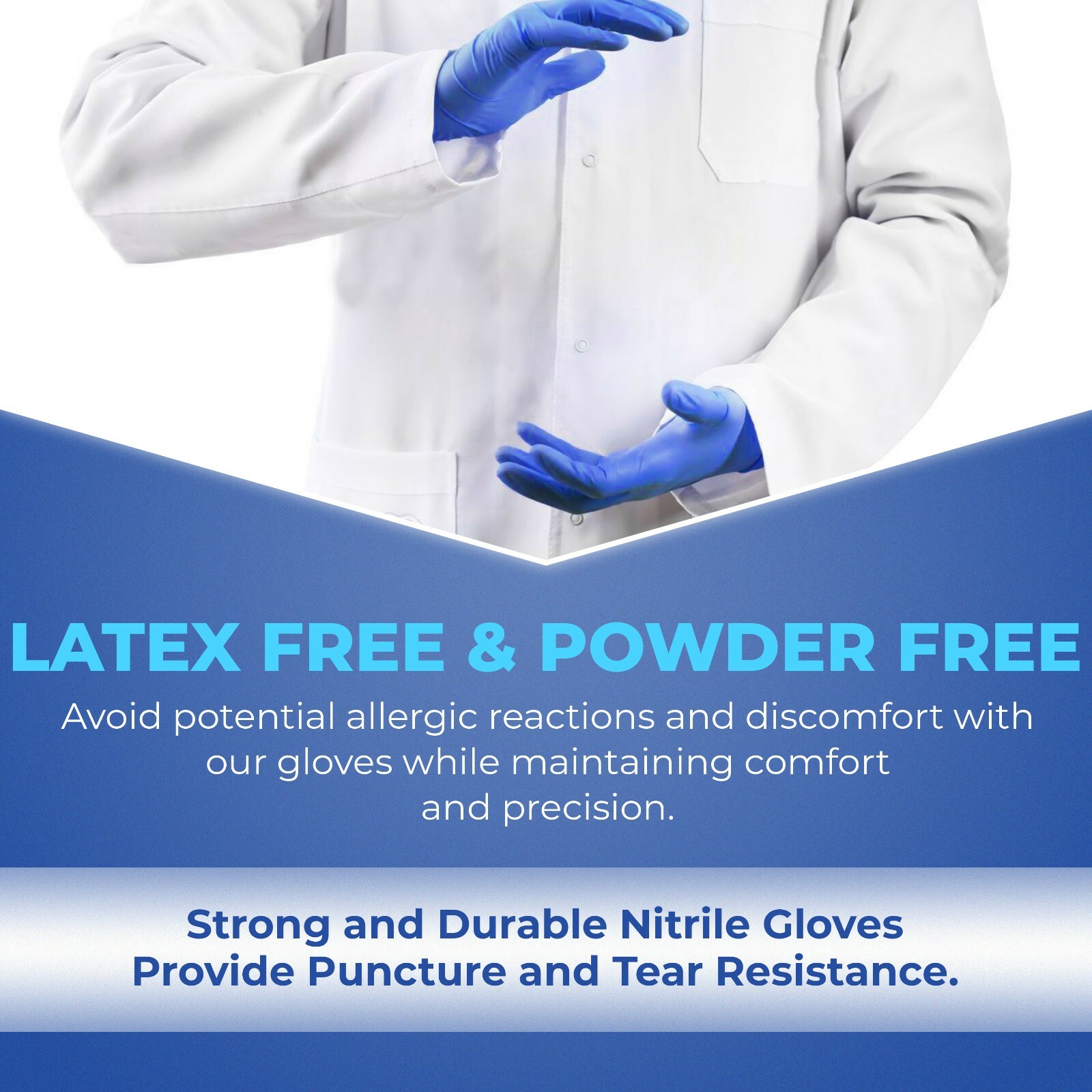 WAVE Blue Nitrile Disposable Exam/Medical Gloves 4 Mil, Latex & Powder Free