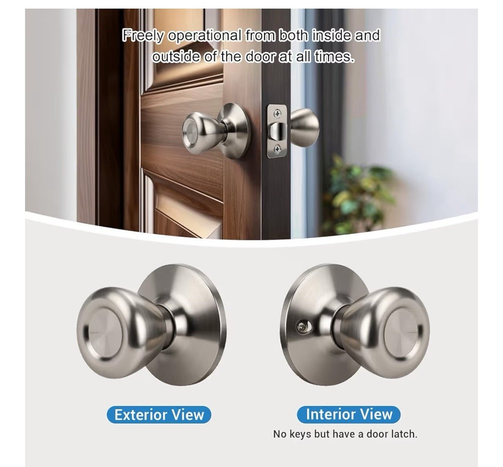 KNOBWELL 2 Pack Passage Door Knobs Brushed Nicke