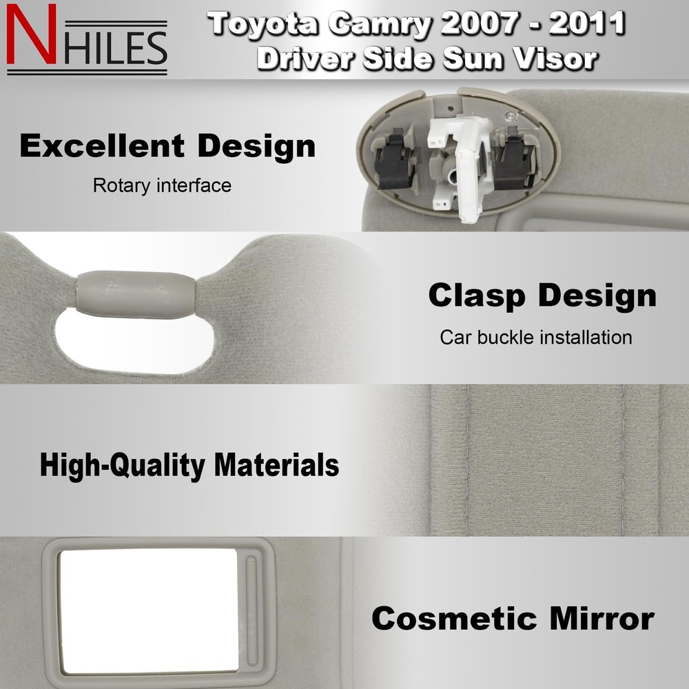 NHILES Left Driver Side Sun Visor Fits for Gray(Left with light)
