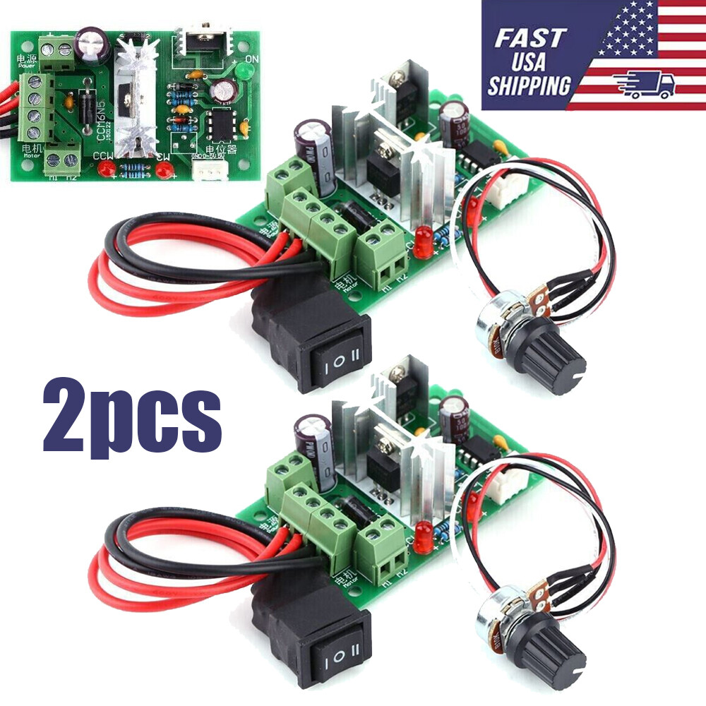6V 12V 24V PWM DC Motor Speed Controller Reversible Switch Adjustable 2PC New