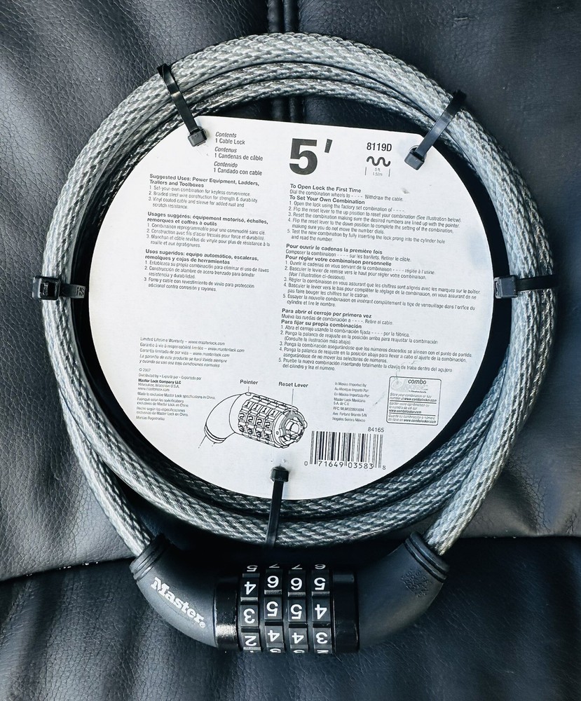 New Master Lock 5 ft Combination Cable Lock 8119DPF 60"