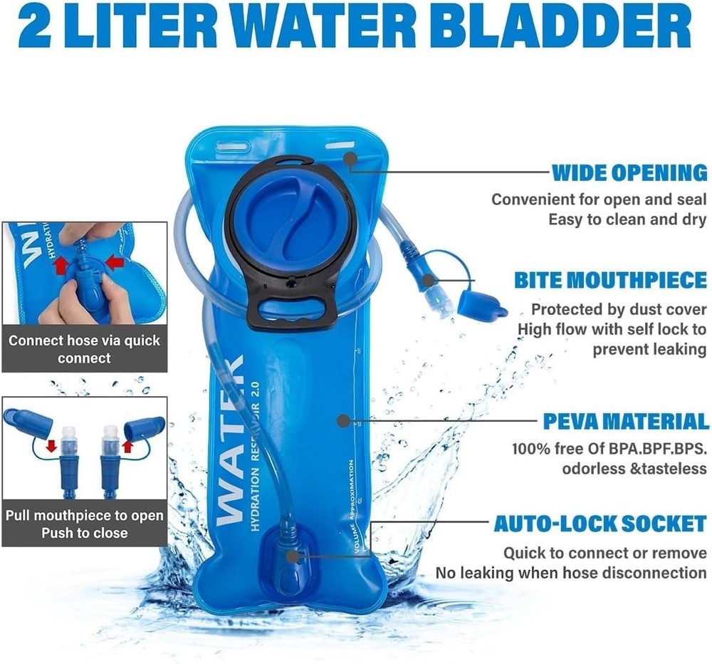 Lightweight Backpack with LED Lights, 2L Water Bladder for Running, Hiking