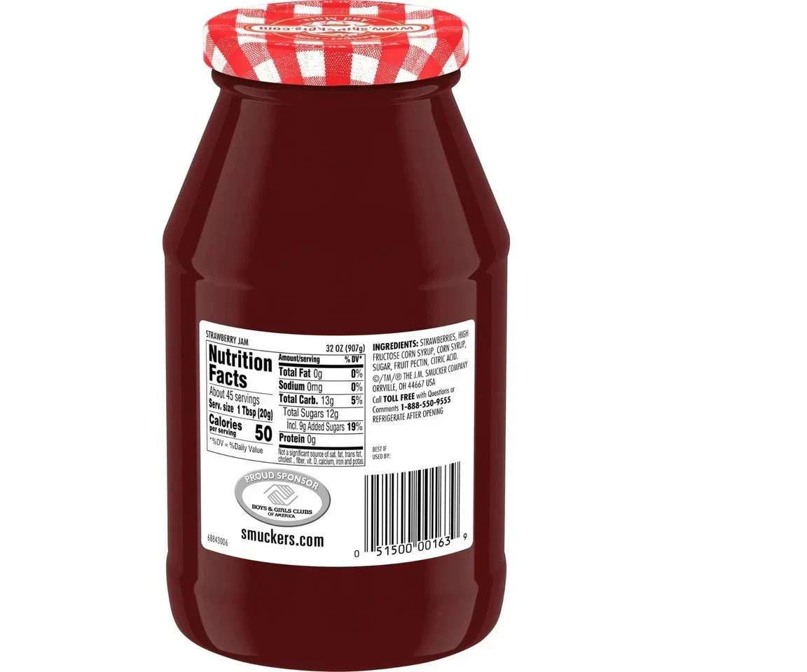 (2 pack) Smucker's Strawberry Jam, 32 Ounces