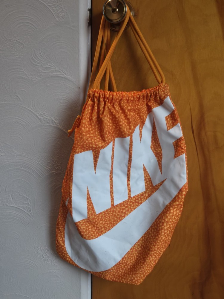 NIKE Orange Drawstring Cinch Bag With Side Zip Pocket