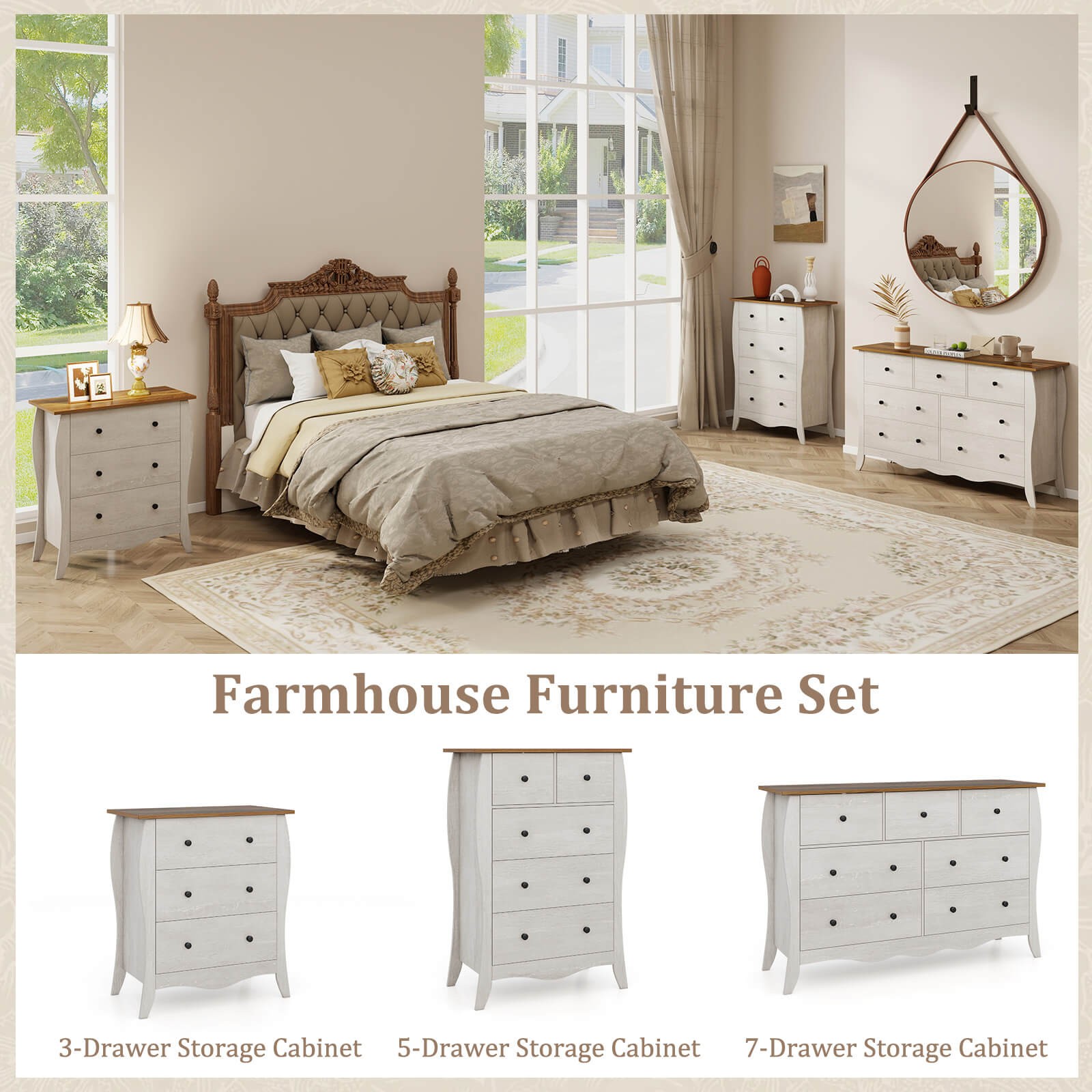 38" Farmhouse Chest of Drawers with 5 Folding Fabric Drawers & Anti-tipping Kit