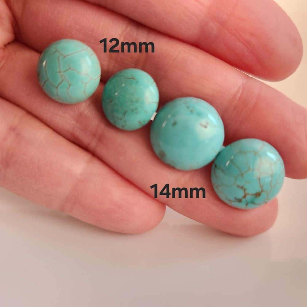 Real Solid 925 Sterling Sliver Blue Turquoise Round 14mm Stud Earrings