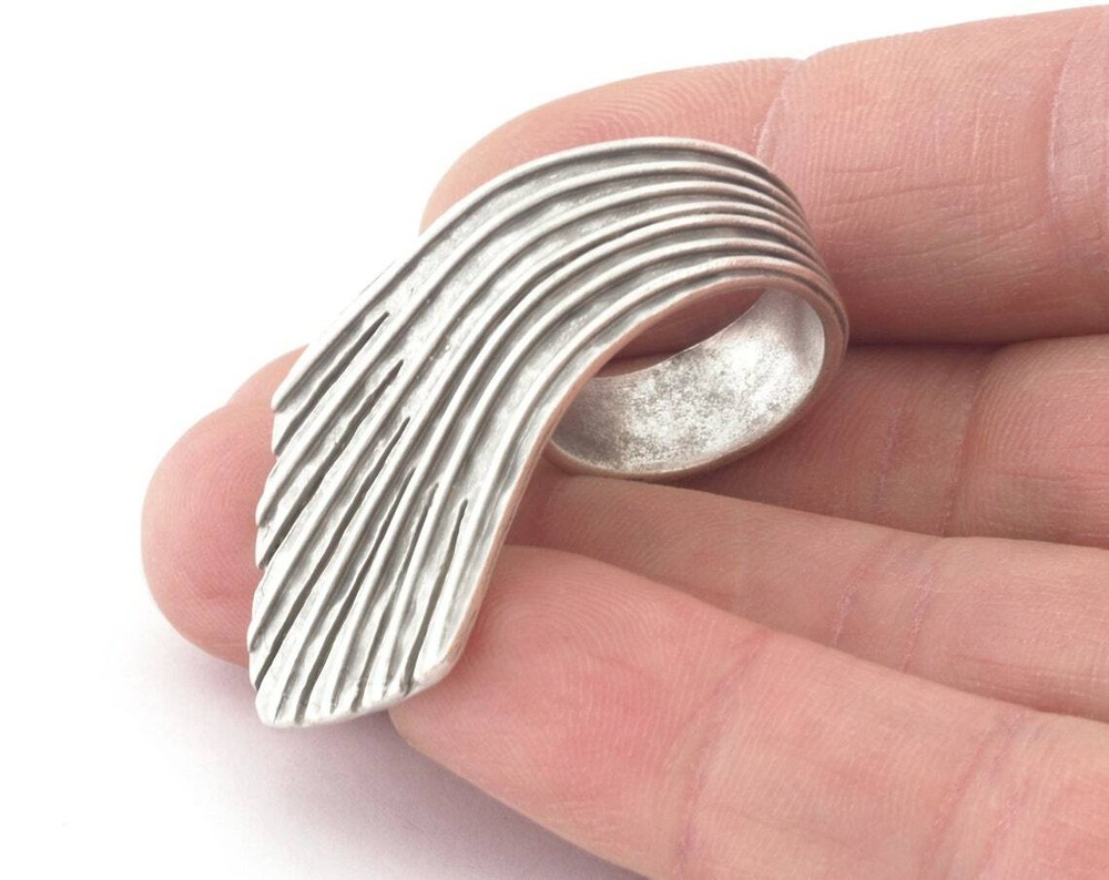 Leaf Hammered Ring Adjustable Antique Silver Plated Brass 7-9us inner size 4808