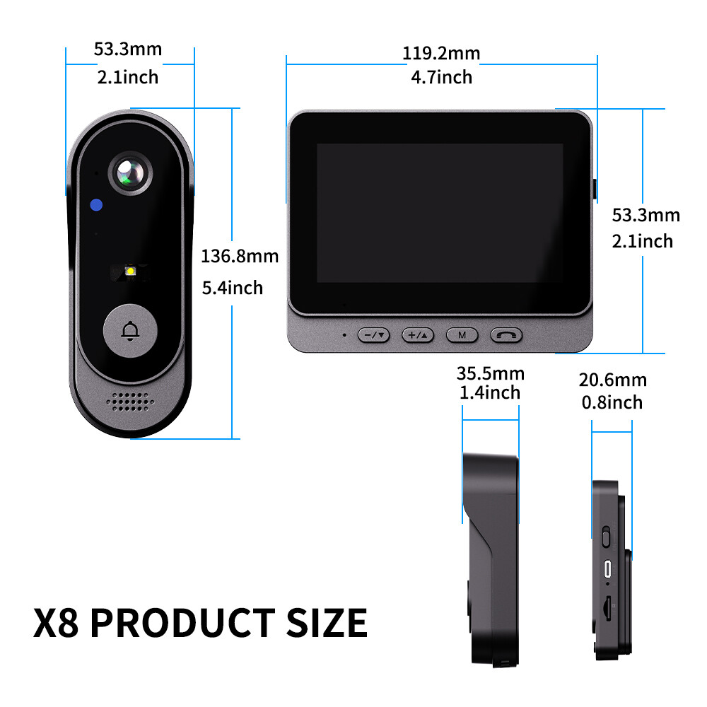 1080P 2.4G Wireless Smart Visual Intercom Video Doorbell Camera with IPS Screen