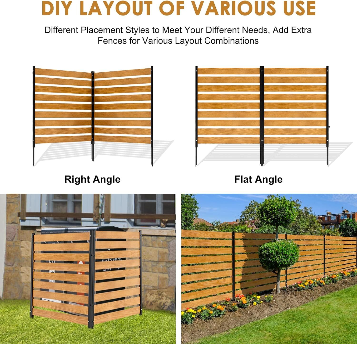 NAIZEA 48" W x 48" H Privacy Screens Fence Panels with Metal Stake 2-Panel Fence