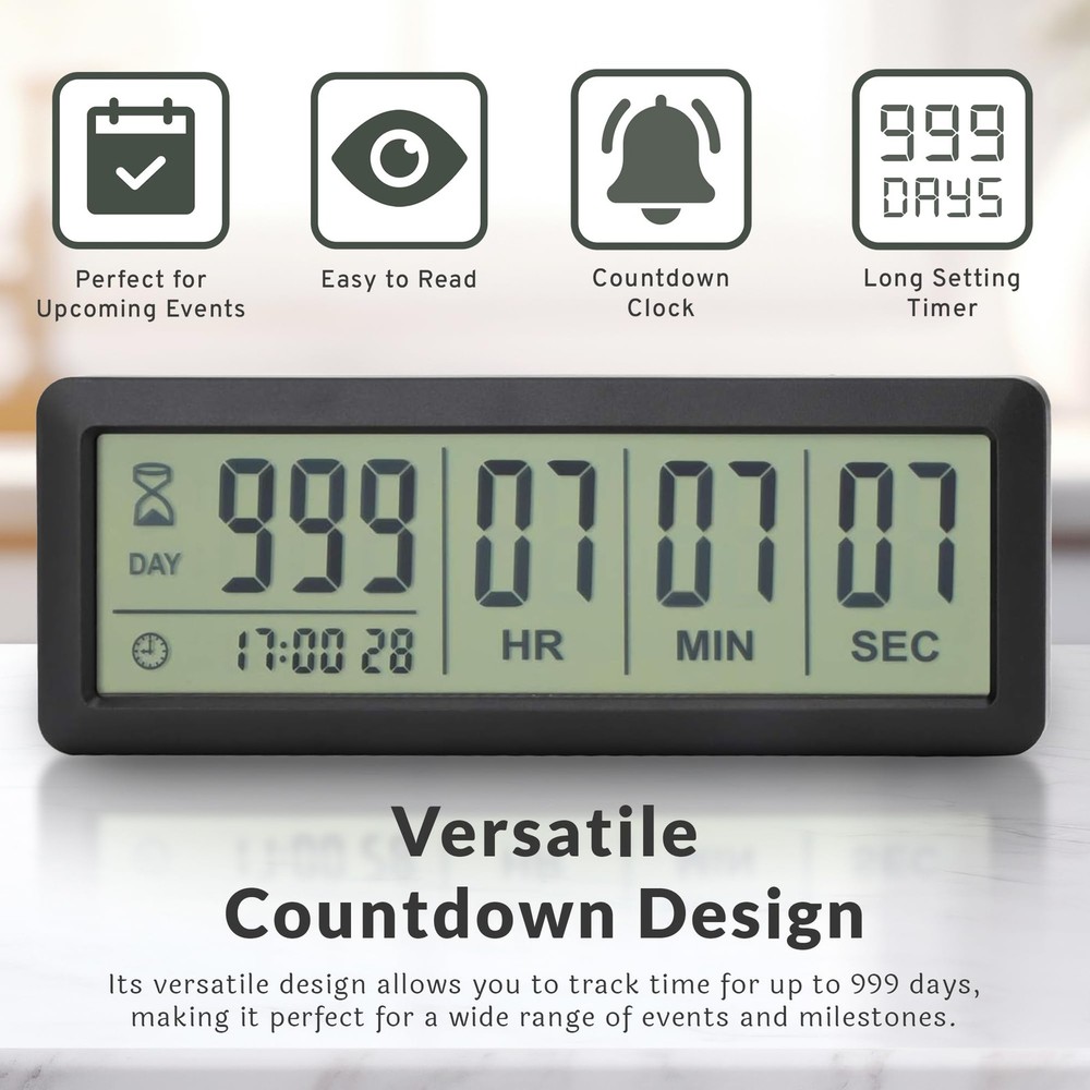 - Large LCD Digital Countdown Clock - Up to 999 Days - Countdown and Retireme...
