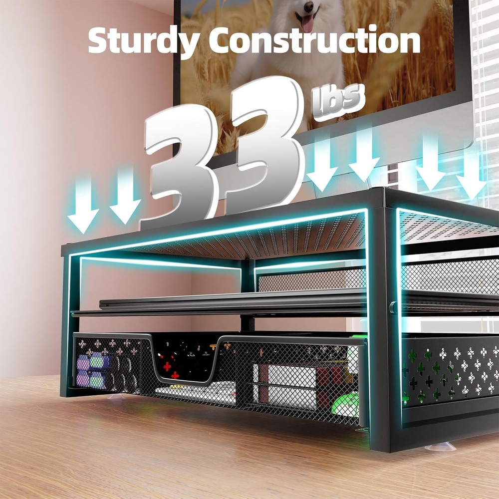 Monitor Stand Riser Metal Computer Desk Organizer Laptop Computer 2 Tier Black