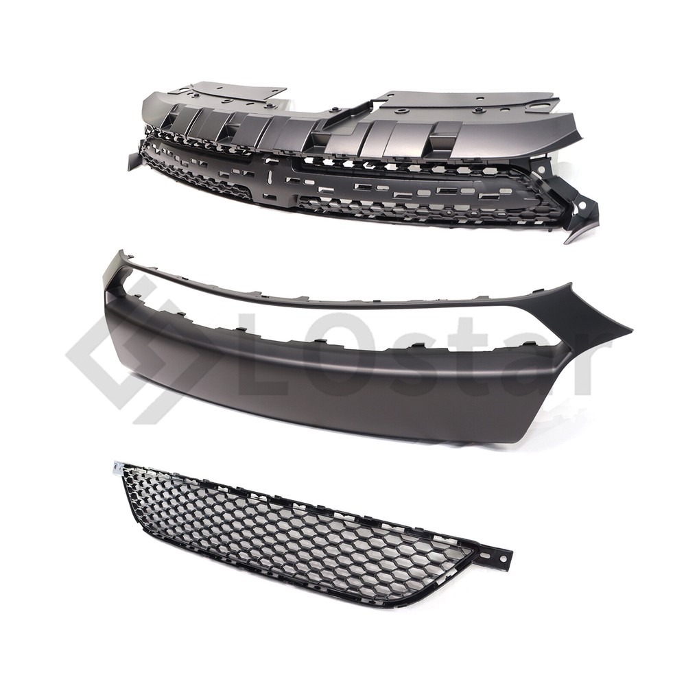 New 3PC Front Bumper Molding & Upper & Lower Grille Set For 2013-2016 Dodge Dart