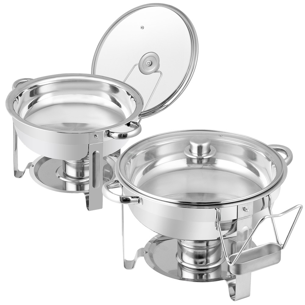 5 Quart 2Pack Full Size Chafing Dish Buffet Set Round Catering Warmer Set Silver