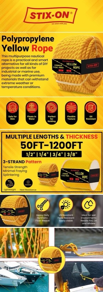 600 ft Twisted Polypropylene Rope 1/2" Yellow Poly Pro Cord