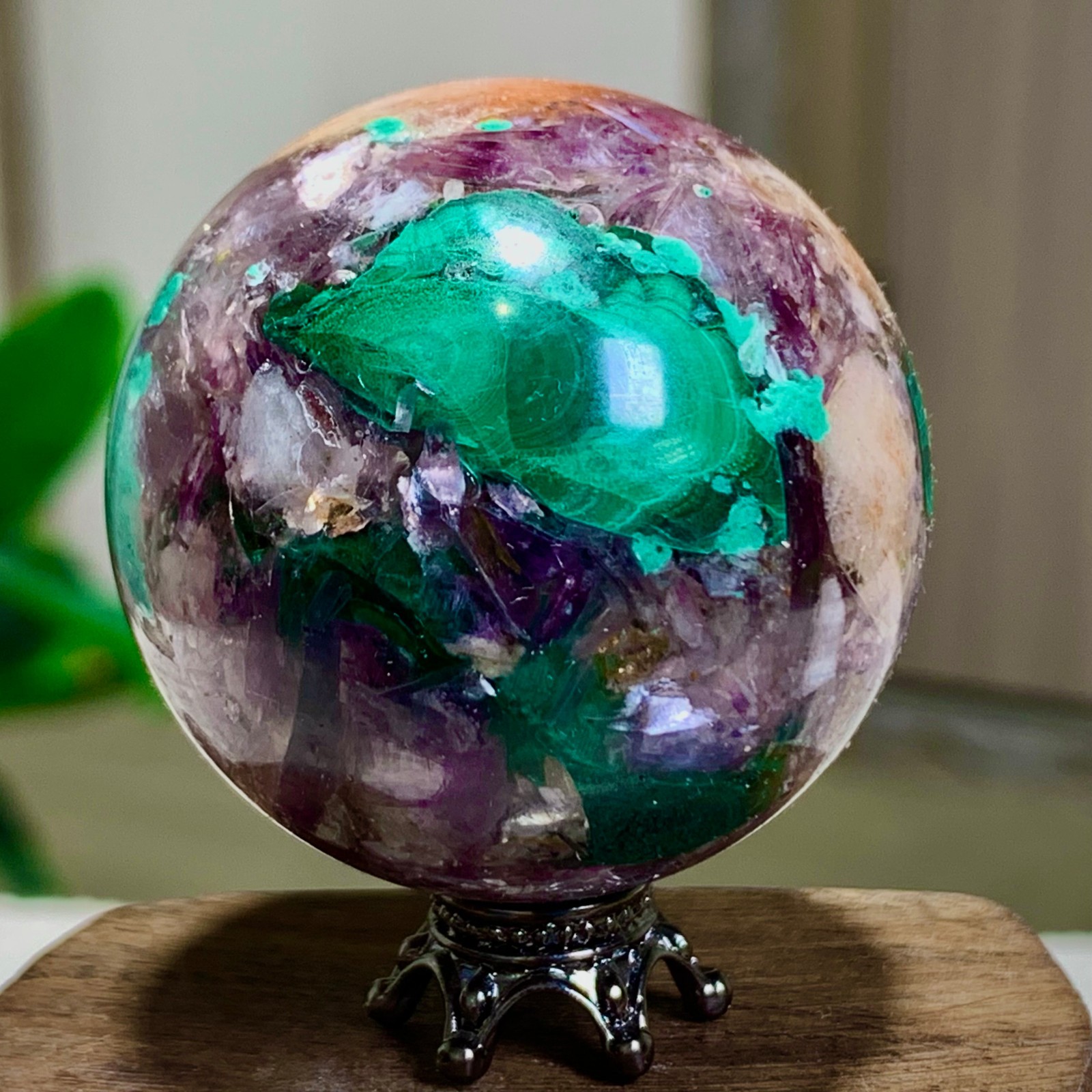 91G Newly discovered rare malachite purple mica symbiotic sphere restoration