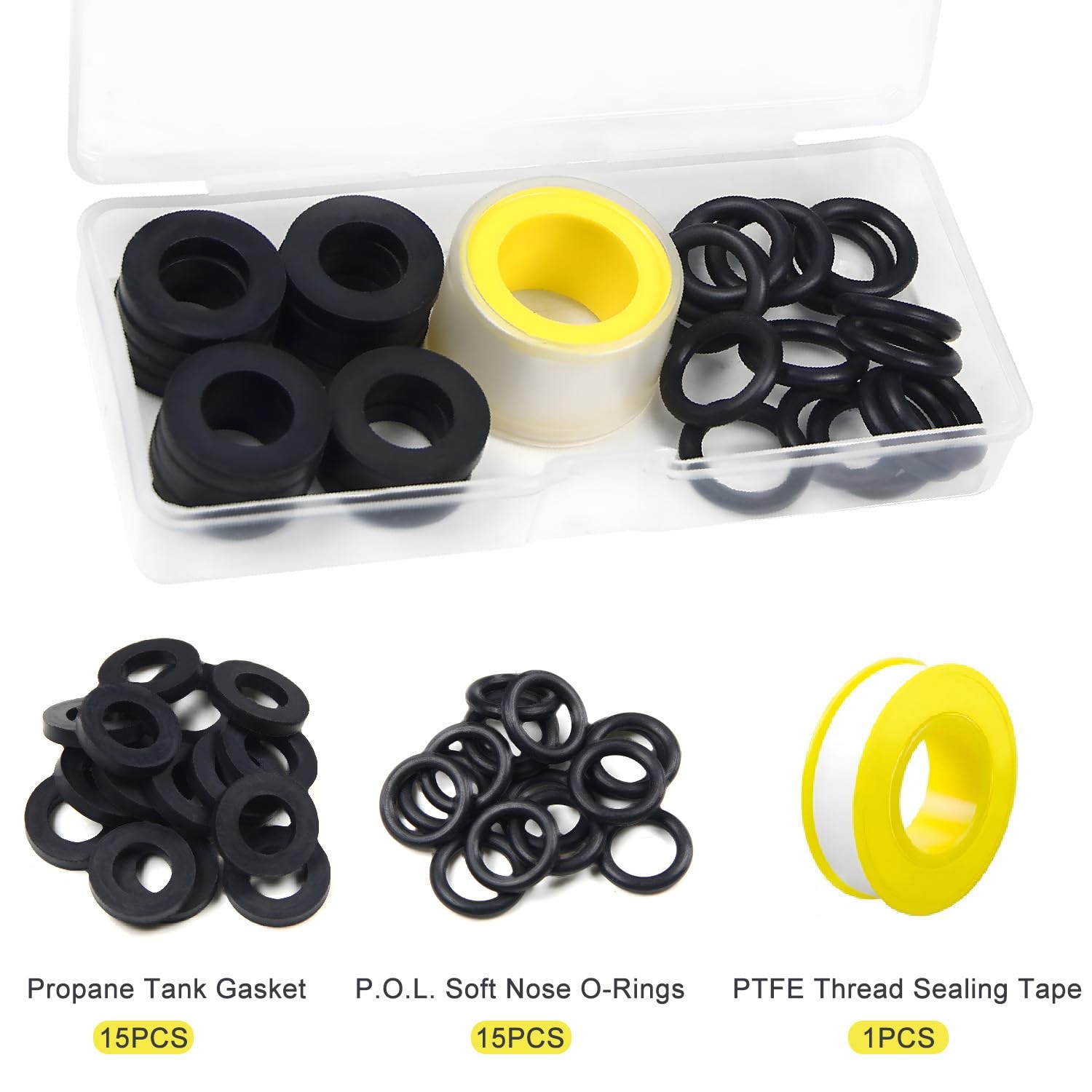 15Pcs Propane Tank Gasket and O-Rings for Soft Nose P.O.L. Black