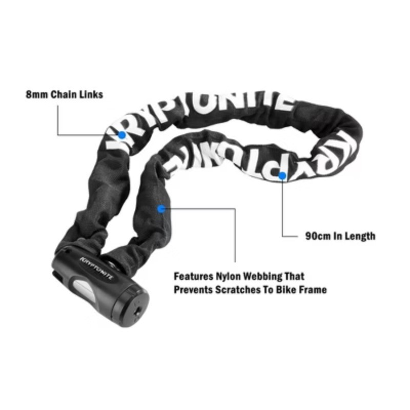 Chain Key Chain - 8mm: Black Key Lock for Bikes