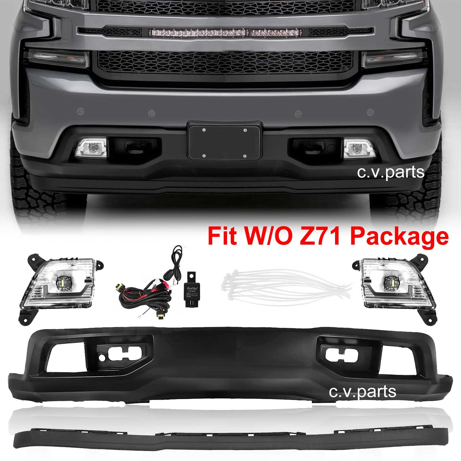 For 2019-2021 Silverado 1500 Bumper Cover Lower Valance W/O Z71 W/LED Fog Lights