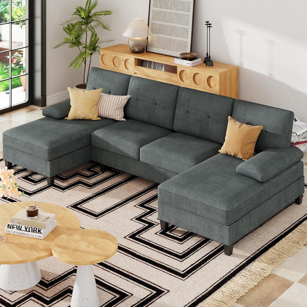 106" U-Shaped Modern Sofa Modular Sectional Cloud Couch with Chaise, Dark Grey