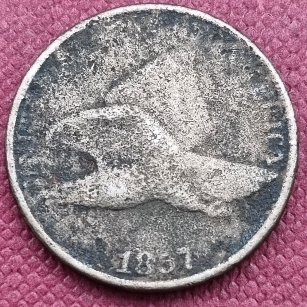 1857 Flying Eagle Cent 1c Circulated Corroded #55286