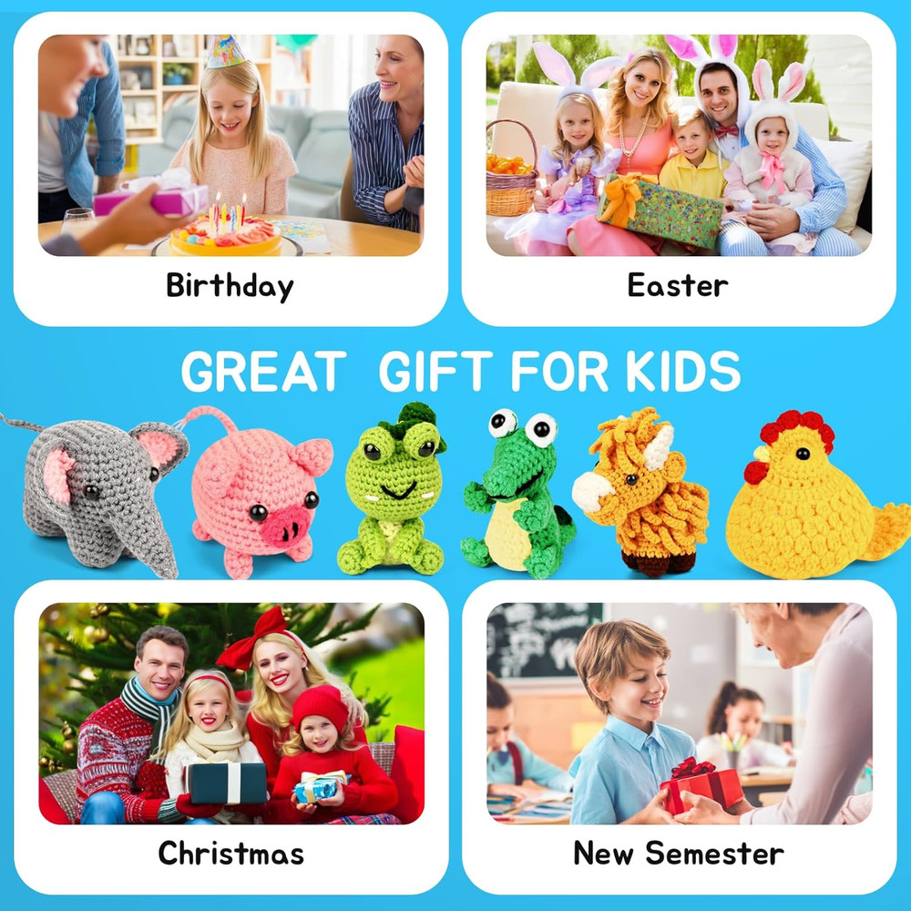 Beginner Crochet Kit: 6 Animal Projects with Yarn & Tutorials, Ideal Gift