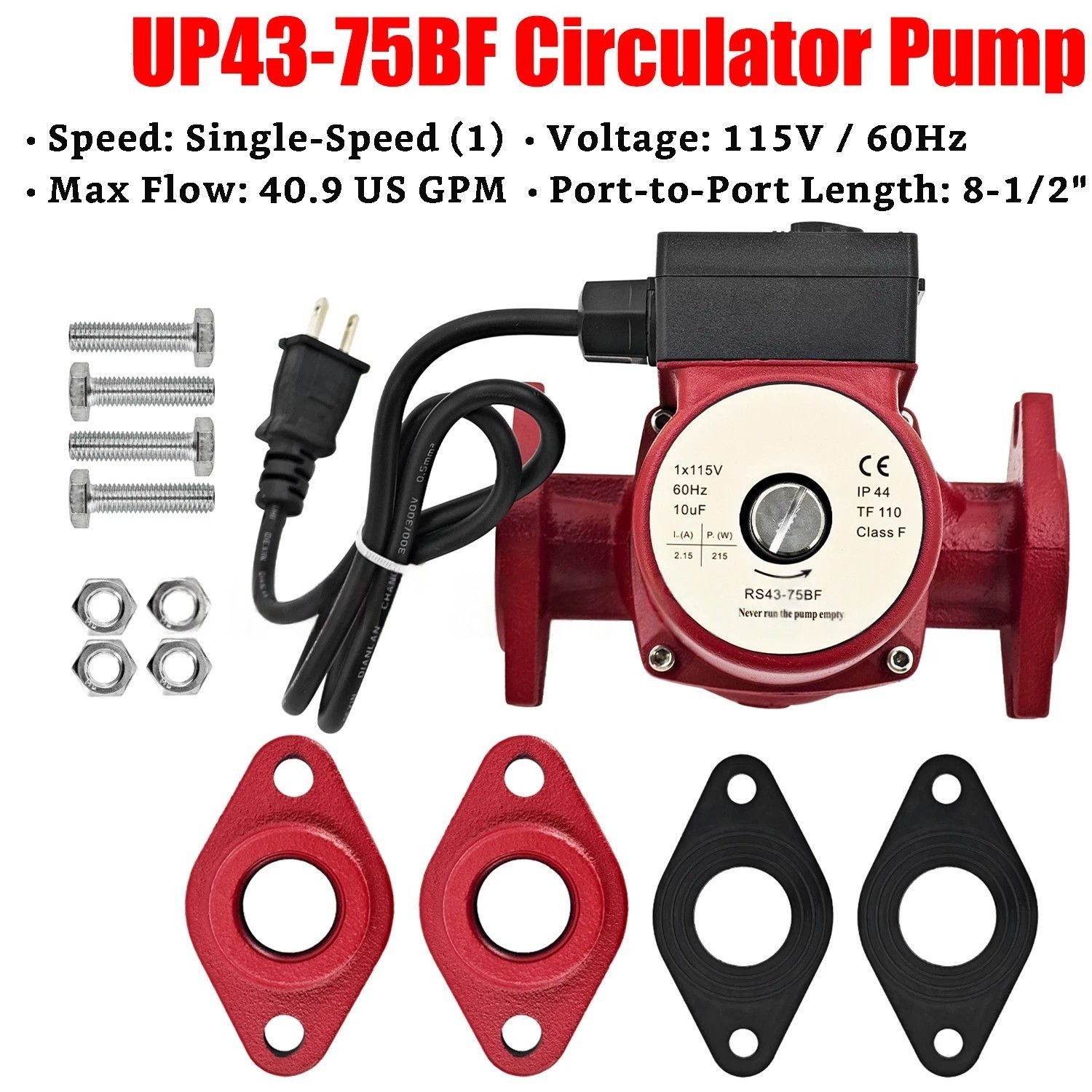 UP43-75BF Bronze Circulator Pump for Grundfos 115V 1-Speed 40.9GPM 1-1/2"Flange