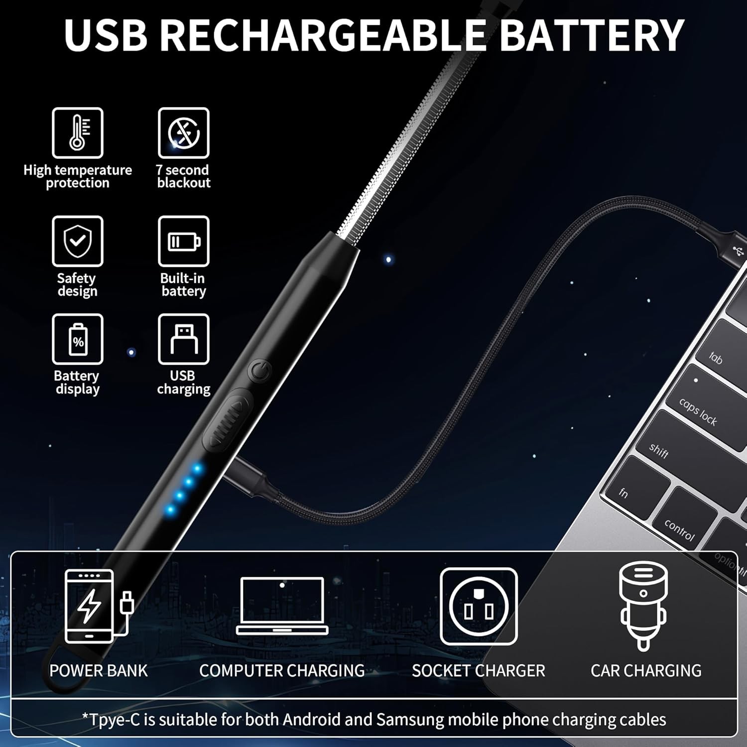 2-Pack Rechargeable Electric Candle Lighters, Flameless Windproof Long Lighter w