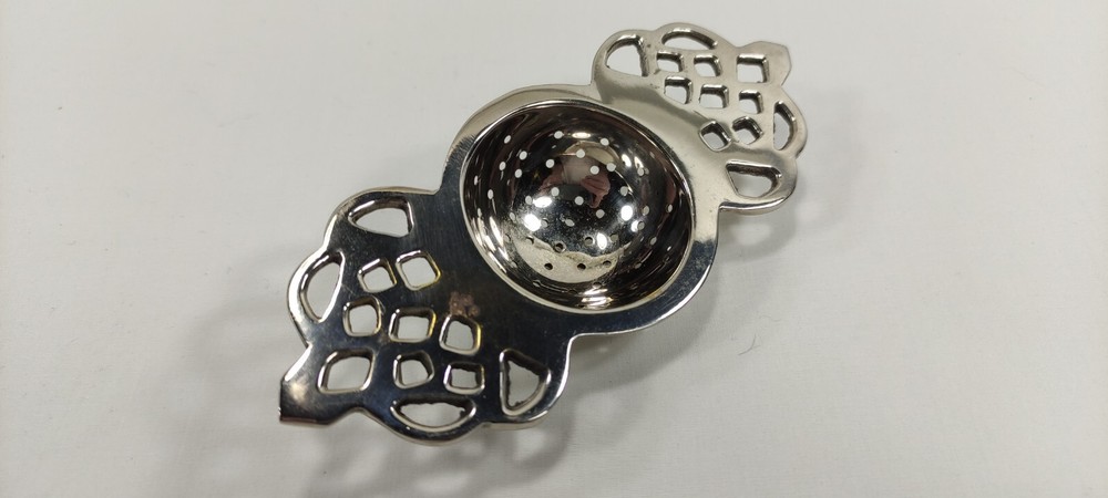 Vintage Silverplated Pierced Two-Handled Over Tea Service Cup Strainer Openwork