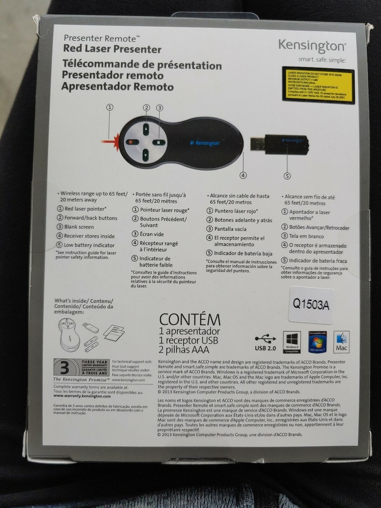 Kensington® Wireless Presenter with Red Laser Pointer, 085896333746