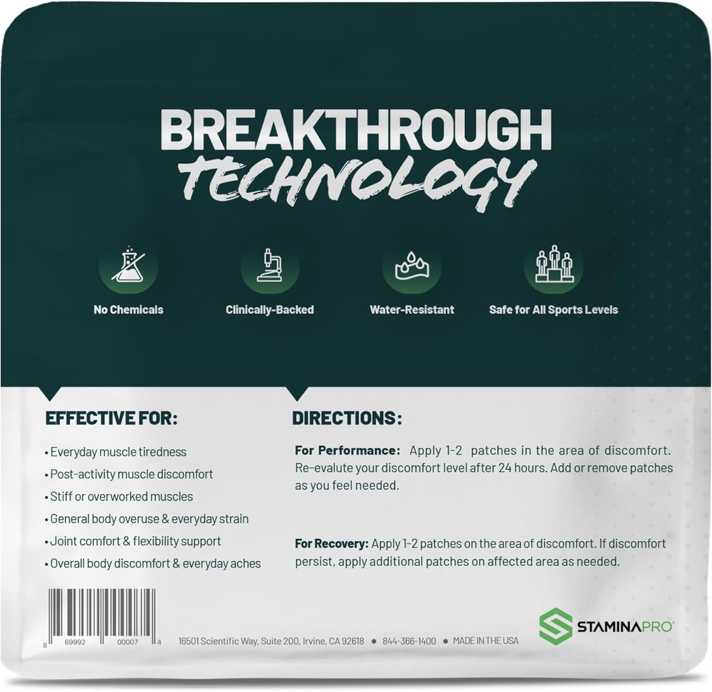 STAMINAPRO Patch - Water-Resistant Athletic Adhesive, Electroceutical Relief - V