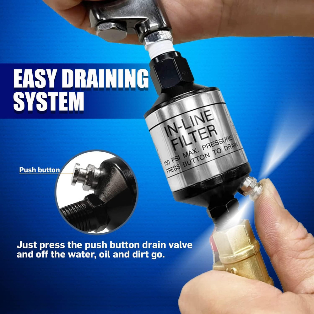Air Compressor Water Separator, 1/4 NPT Inline Moisture Filter & Water Trap with