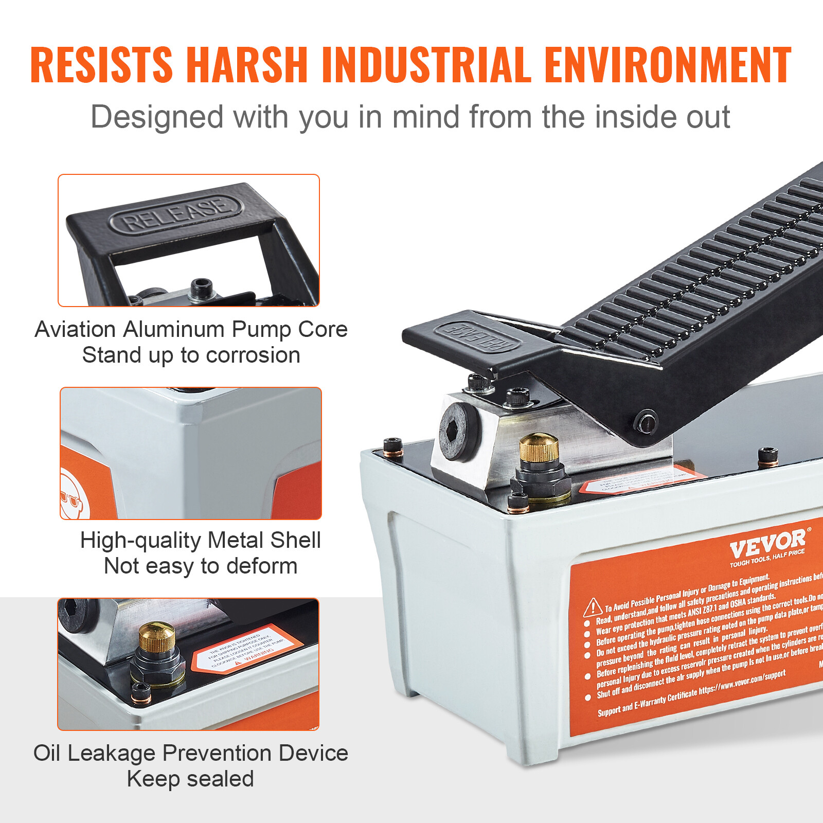 VEVOR Air Hydraulic Pump Foot Operated Pump 10,000PSI 98in³ 6.6FT Auto Body Shop