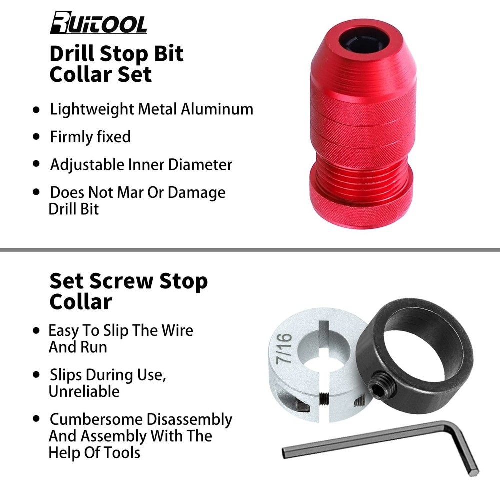 2-Piece Adjustable Aluminum Drill Stop Set - Versatile for Multiple Materials