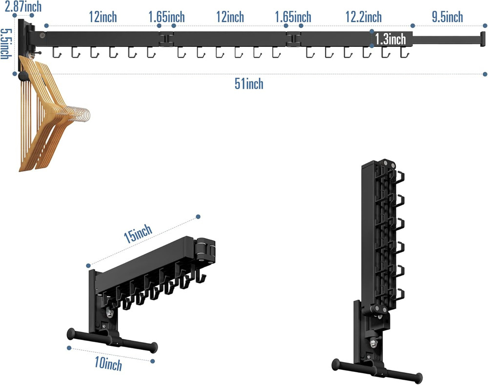 Folding Wall-Mounted Clothes Drying Rack for Laundry Room Organization