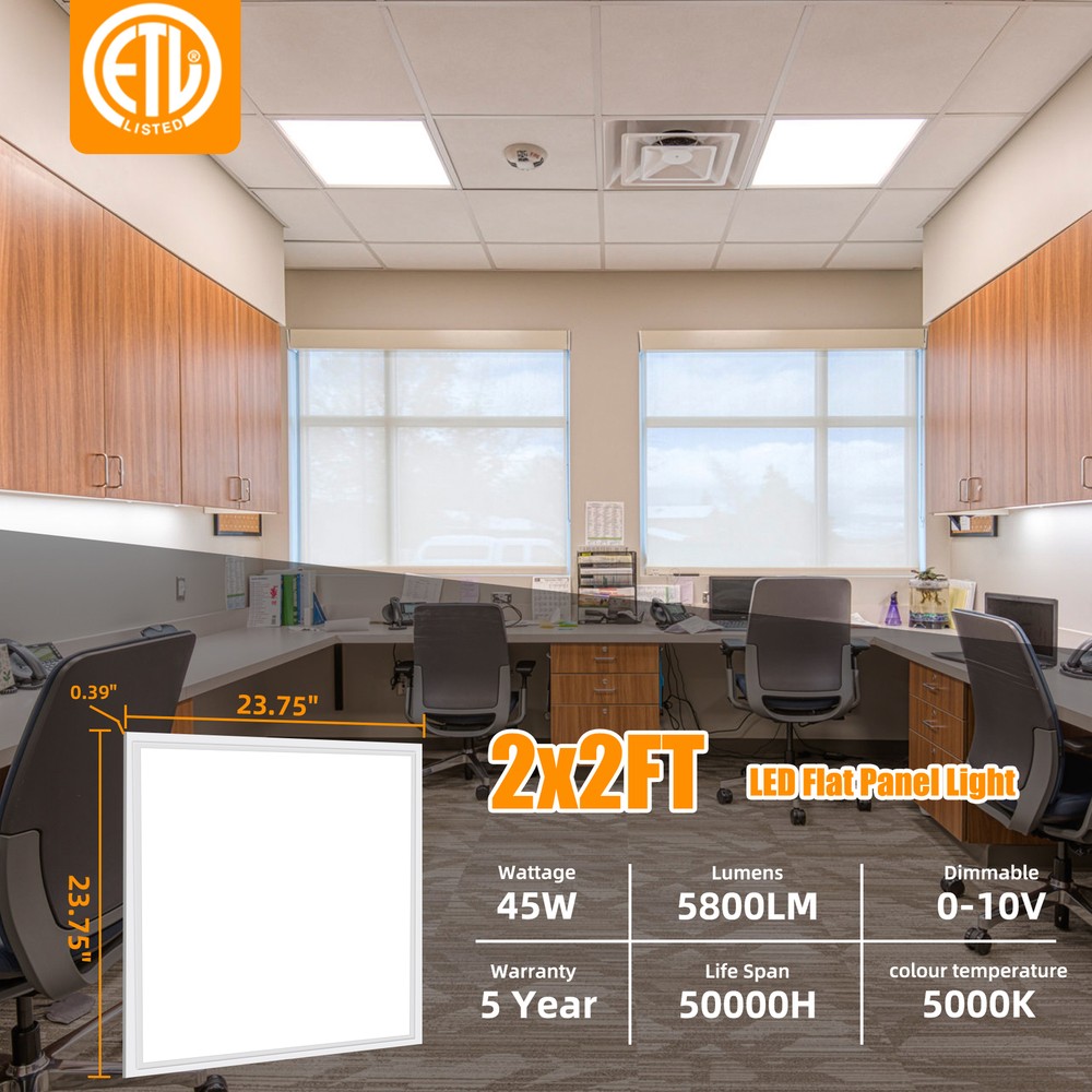 2Pack 2x2FT 45W LED Flat Panel Light,0-10V Dimmable,Drop Ceiling Lights,100-277V