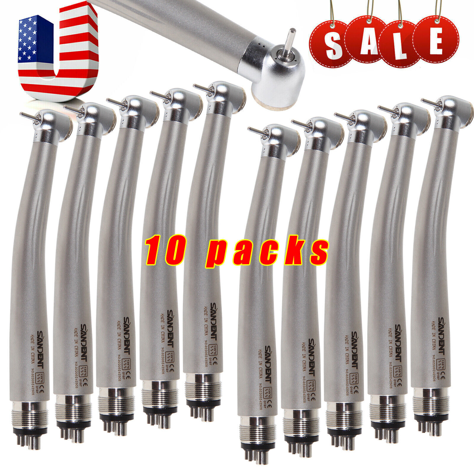 10pcs SANDENT NSK PANA MAX Style Dental High Speed Handpiece Push Button 4 Hole