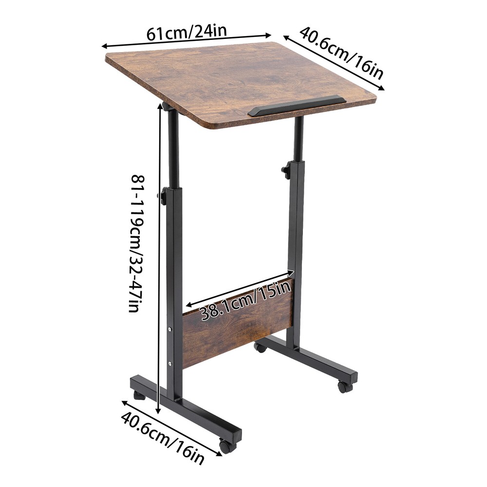 Floor Mount Portable Laptop Desk Rolling Computer Stand Adjustable Height