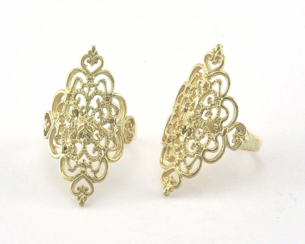 Ring Filigree Shape Adjustable Ring Raw Brass Statement Women