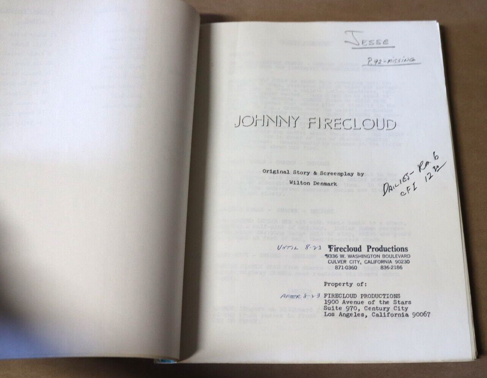 RARE VINTAGE 1975 JOHNNY FIRECLOUD ORIGINAL SCRIPT w/ DIRECTOR NOTES CASTLEMEN